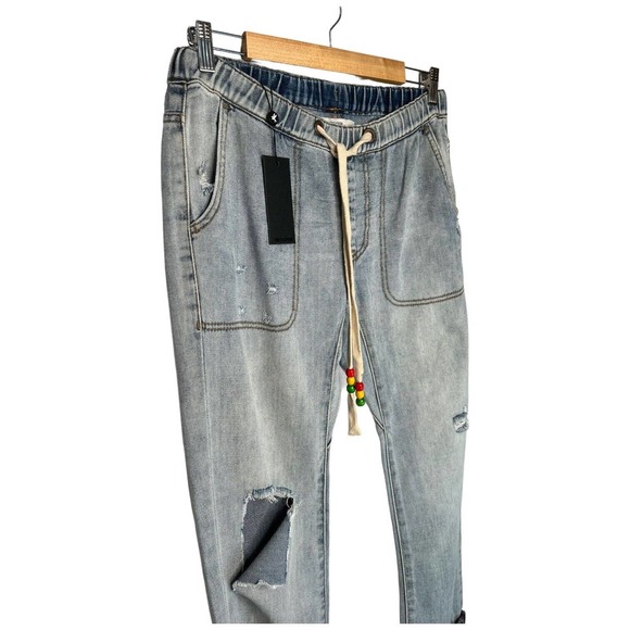 New One Teaspoon Shabbies Drawstring Boyfriend Destroyed Cuffed Montana Blue XS - Picture 3 of 16